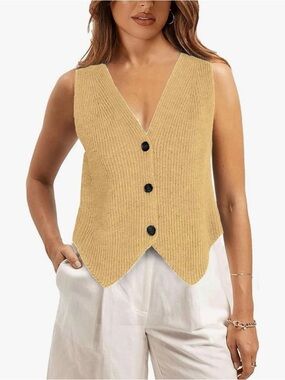 Casual V Neck Button Down Sweater Vest Tank Top